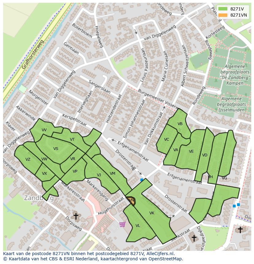 Afbeelding van het postcodegebied 8271 VN op de kaart.