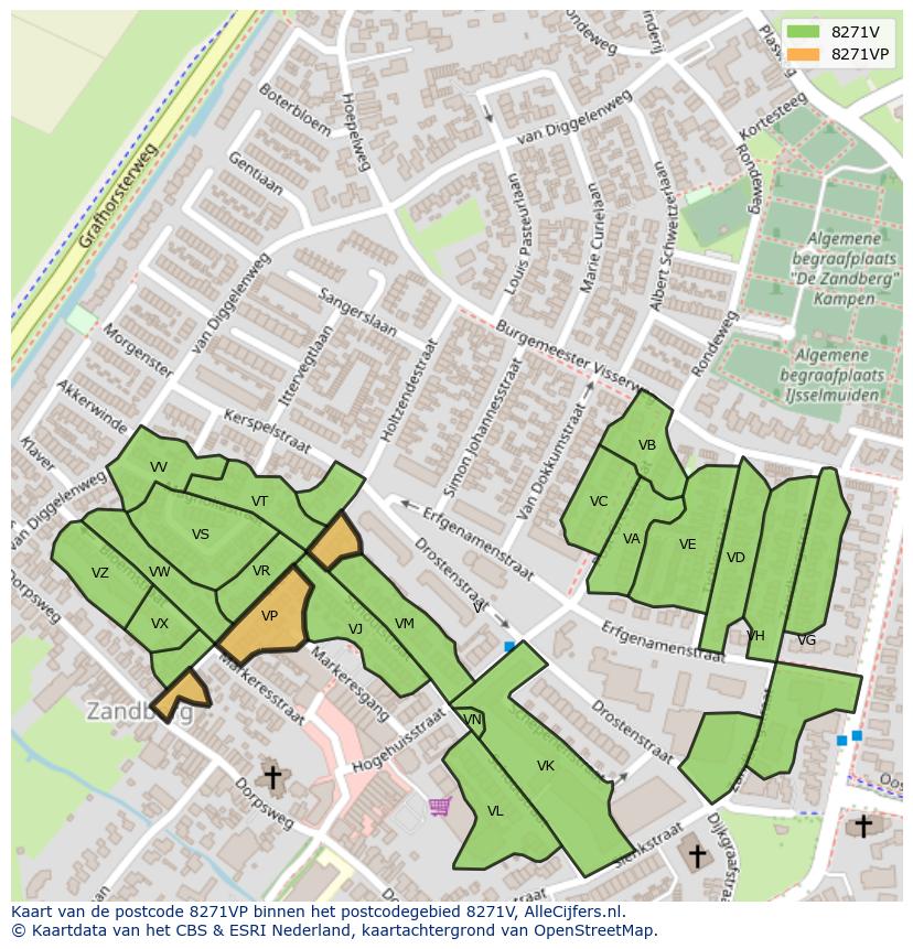 Afbeelding van het postcodegebied 8271 VP op de kaart.