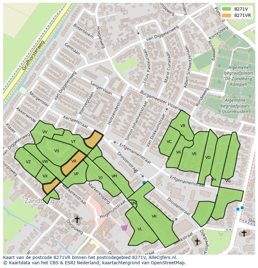 Afbeelding van het postcodegebied 8271 VR op de kaart.