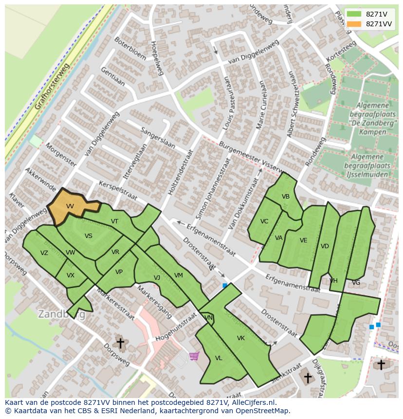 Afbeelding van het postcodegebied 8271 VV op de kaart.