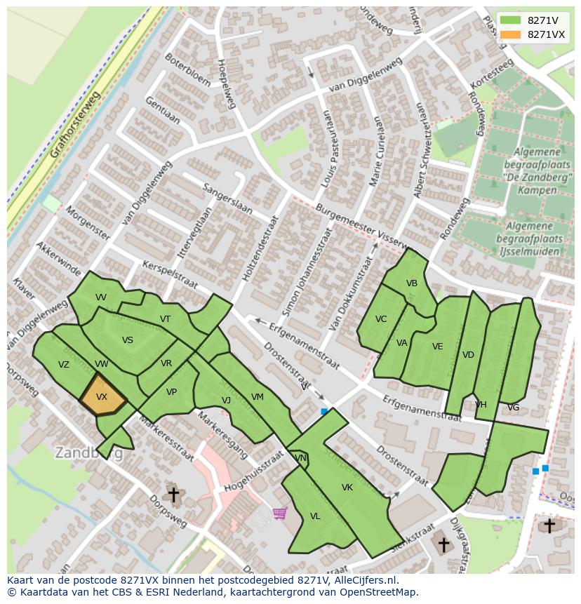 Afbeelding van het postcodegebied 8271 VX op de kaart.