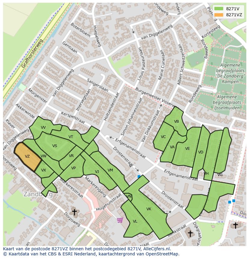 Afbeelding van het postcodegebied 8271 VZ op de kaart.