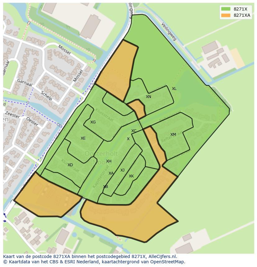 Afbeelding van het postcodegebied 8271 XA op de kaart.