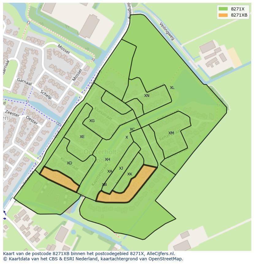 Afbeelding van het postcodegebied 8271 XB op de kaart.