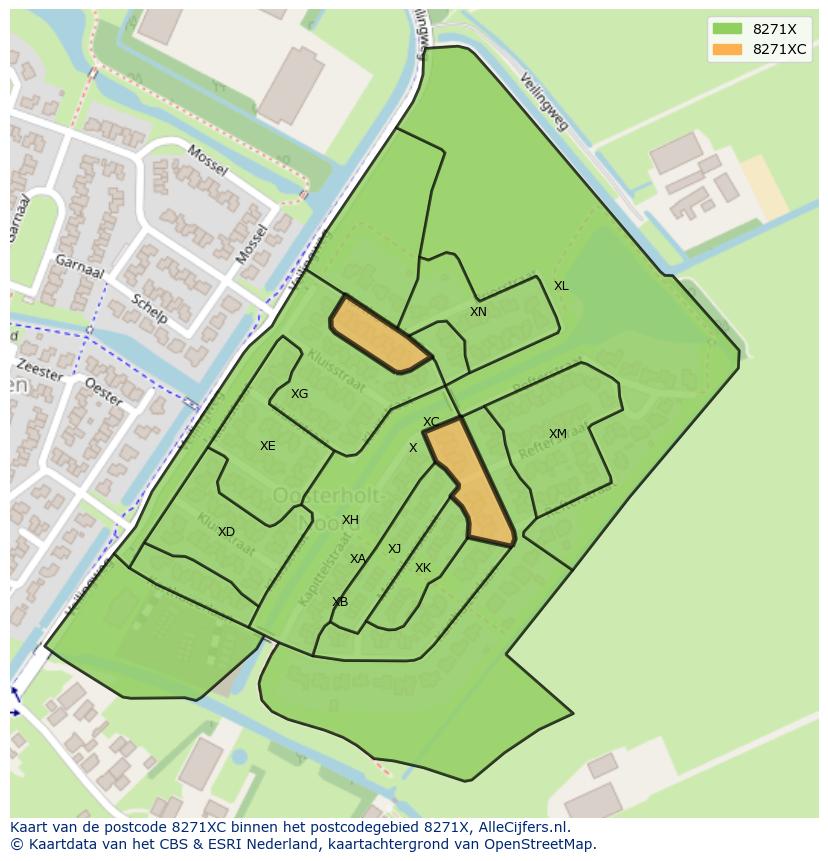 Afbeelding van het postcodegebied 8271 XC op de kaart.