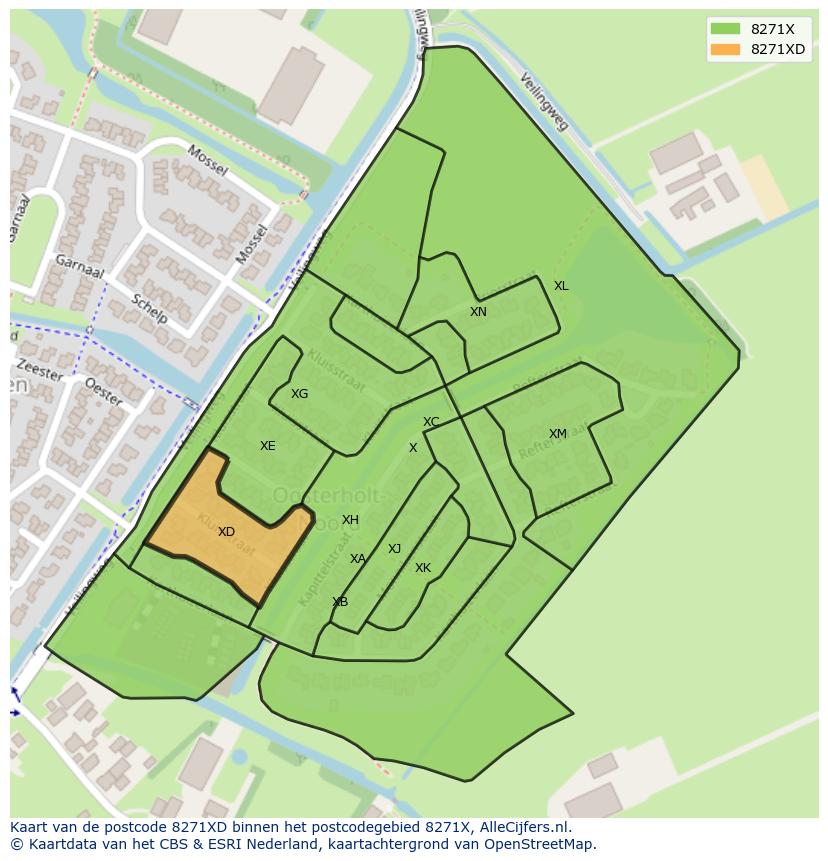Afbeelding van het postcodegebied 8271 XD op de kaart.