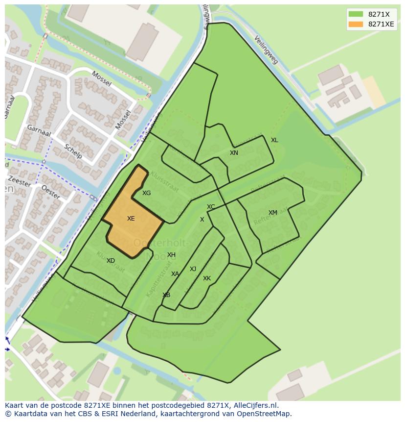 Afbeelding van het postcodegebied 8271 XE op de kaart.