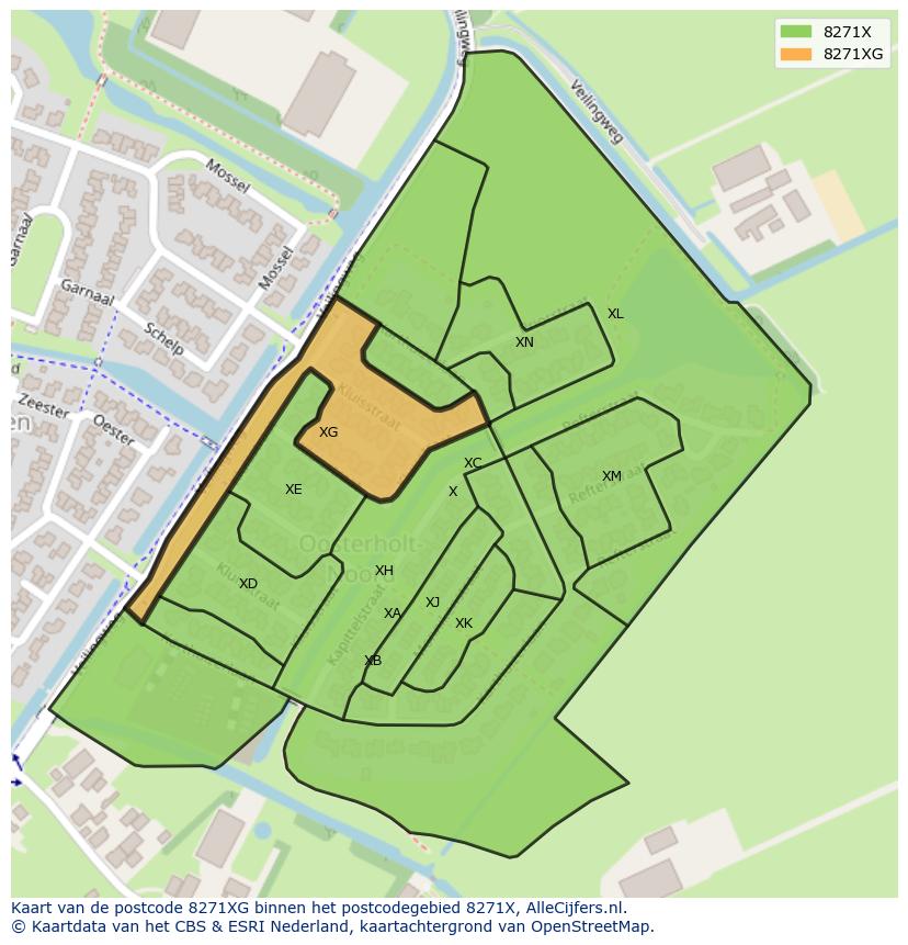 Afbeelding van het postcodegebied 8271 XG op de kaart.