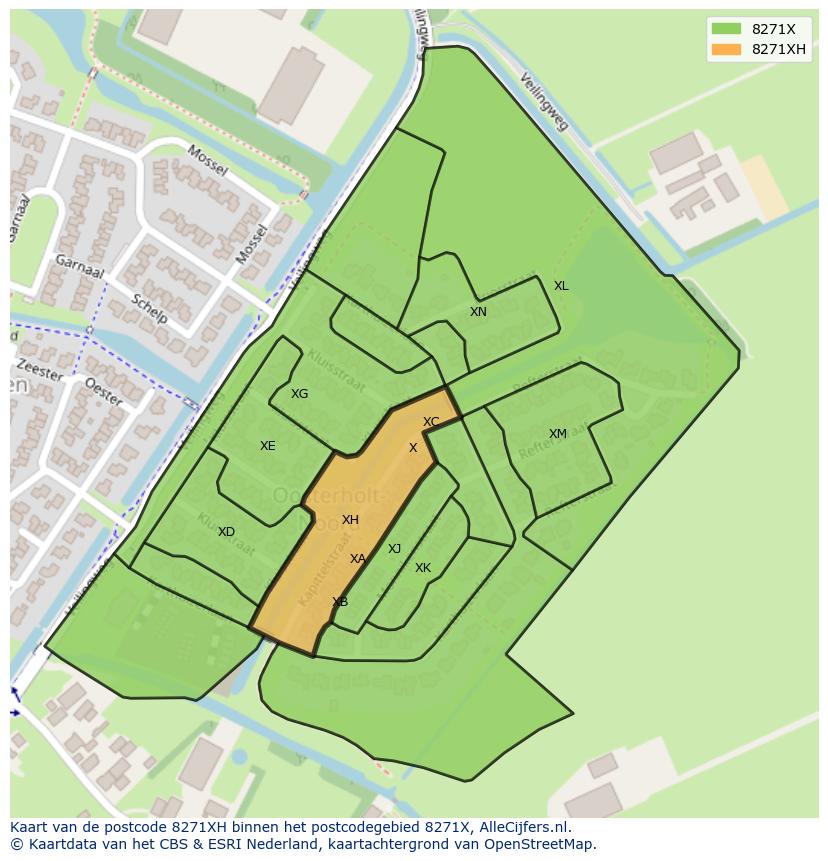 Afbeelding van het postcodegebied 8271 XH op de kaart.