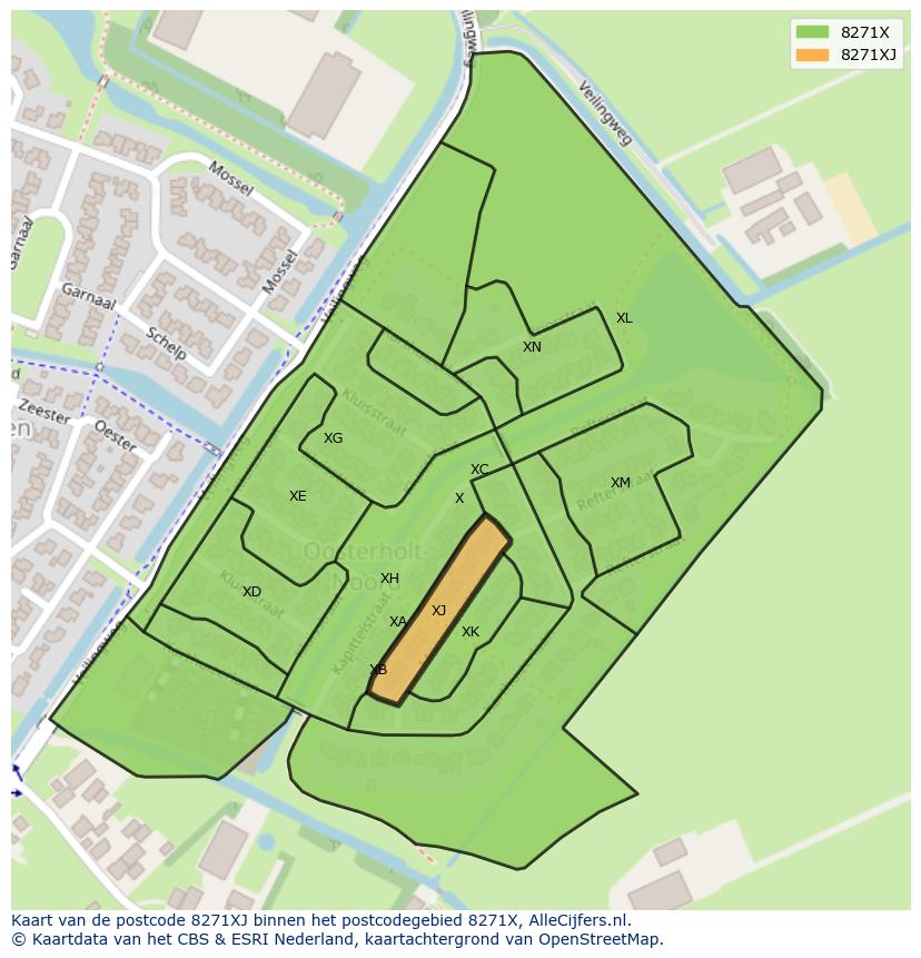 Afbeelding van het postcodegebied 8271 XJ op de kaart.