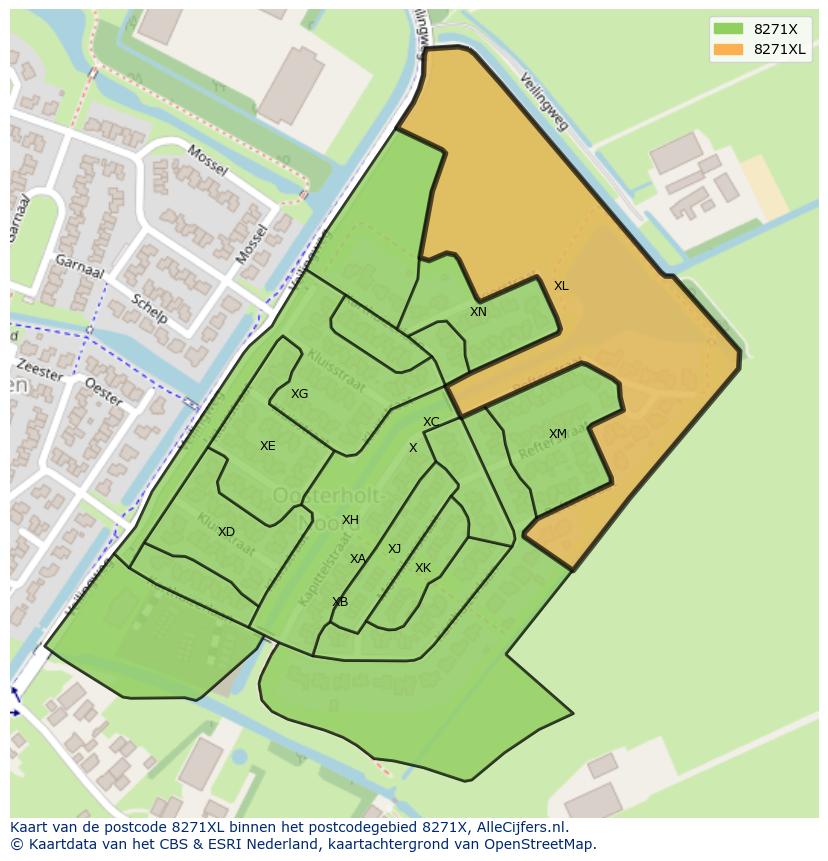 Afbeelding van het postcodegebied 8271 XL op de kaart.