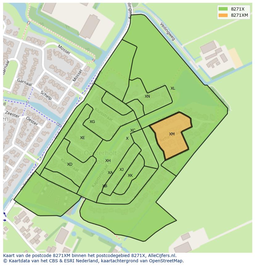 Afbeelding van het postcodegebied 8271 XM op de kaart.