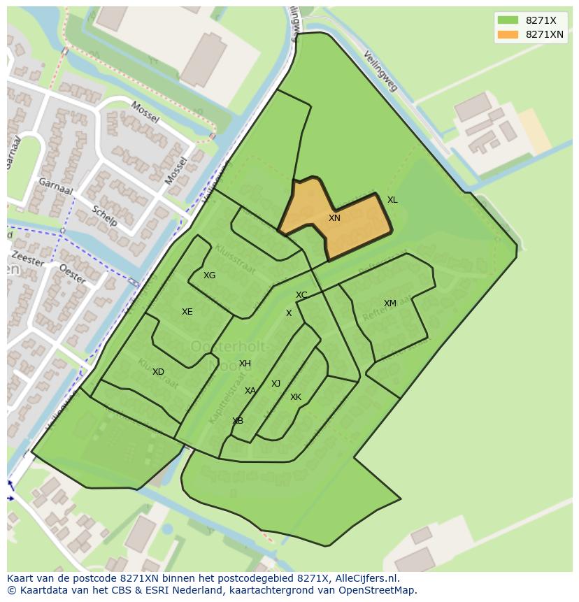 Afbeelding van het postcodegebied 8271 XN op de kaart.