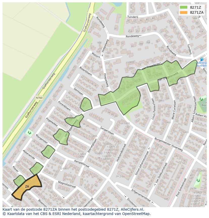 Afbeelding van het postcodegebied 8271 ZA op de kaart.