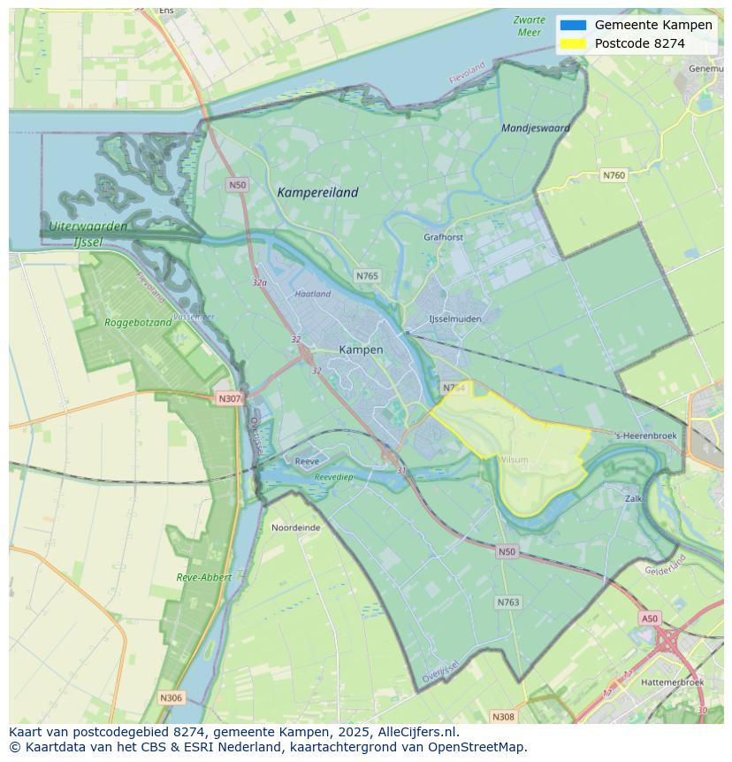 Afbeelding van het postcodegebied 8274 op de kaart.