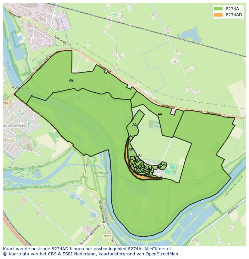 Afbeelding van het postcodegebied 8274 AD op de kaart.