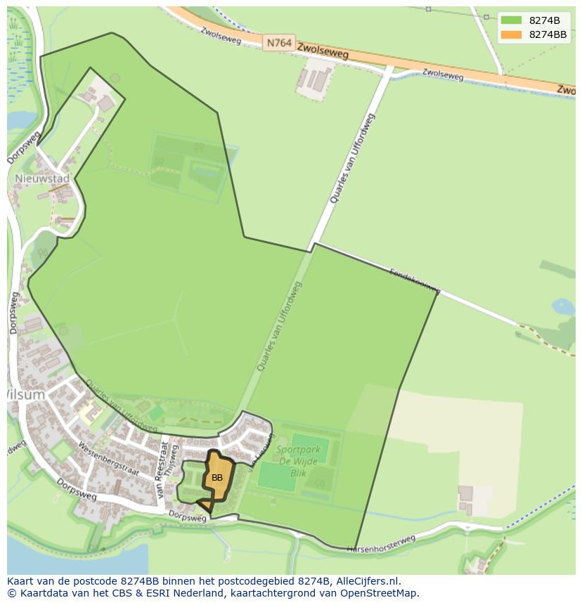 Afbeelding van het postcodegebied 8274 BB op de kaart.