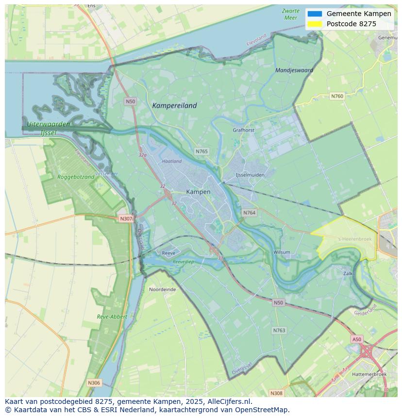 Afbeelding van het postcodegebied 8275 op de kaart.