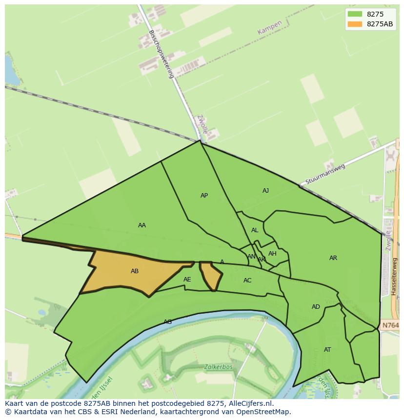 Afbeelding van het postcodegebied 8275 AB op de kaart.