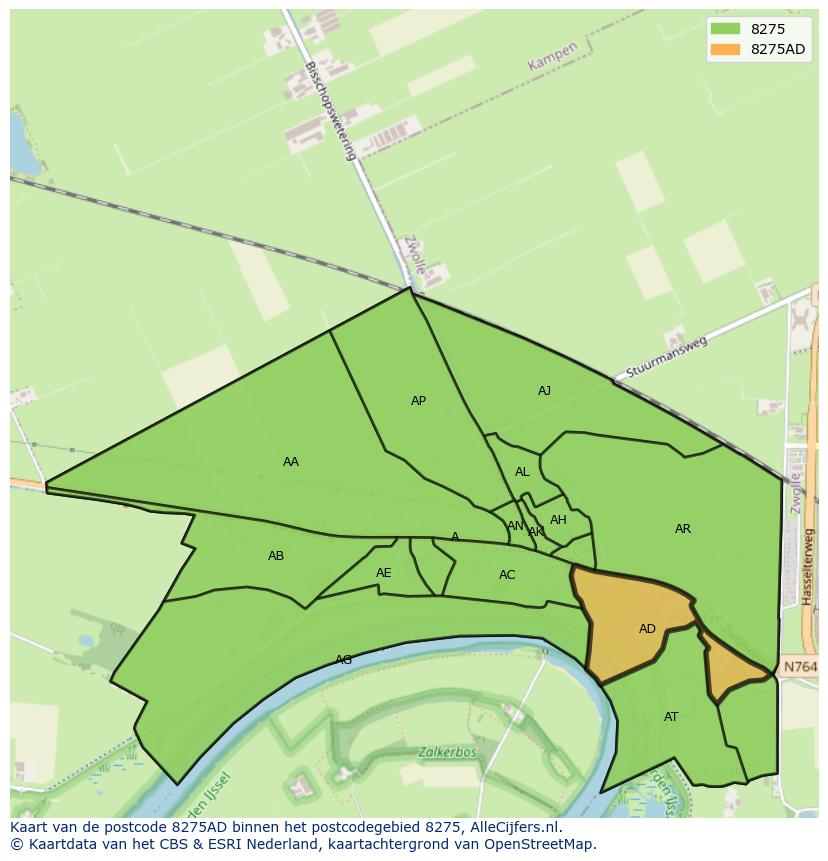 Afbeelding van het postcodegebied 8275 AD op de kaart.