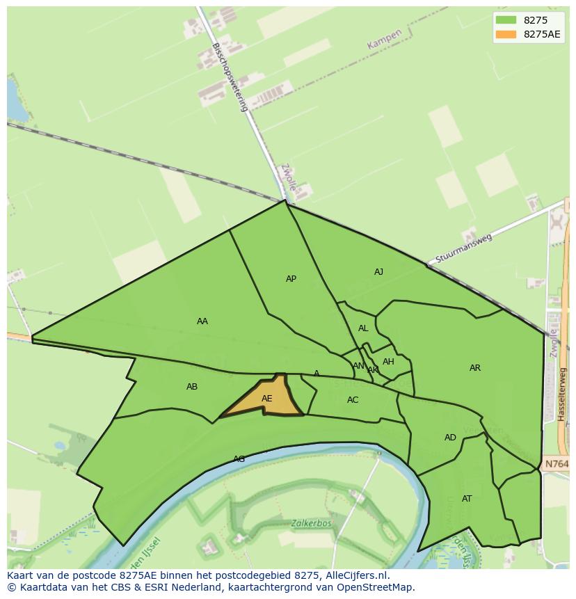 Afbeelding van het postcodegebied 8275 AE op de kaart.