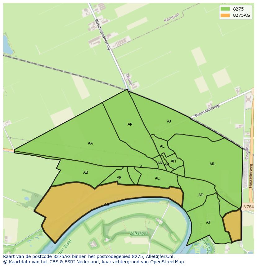 Afbeelding van het postcodegebied 8275 AG op de kaart.