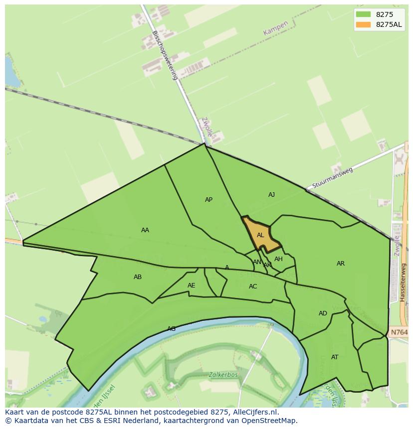 Afbeelding van het postcodegebied 8275 AL op de kaart.