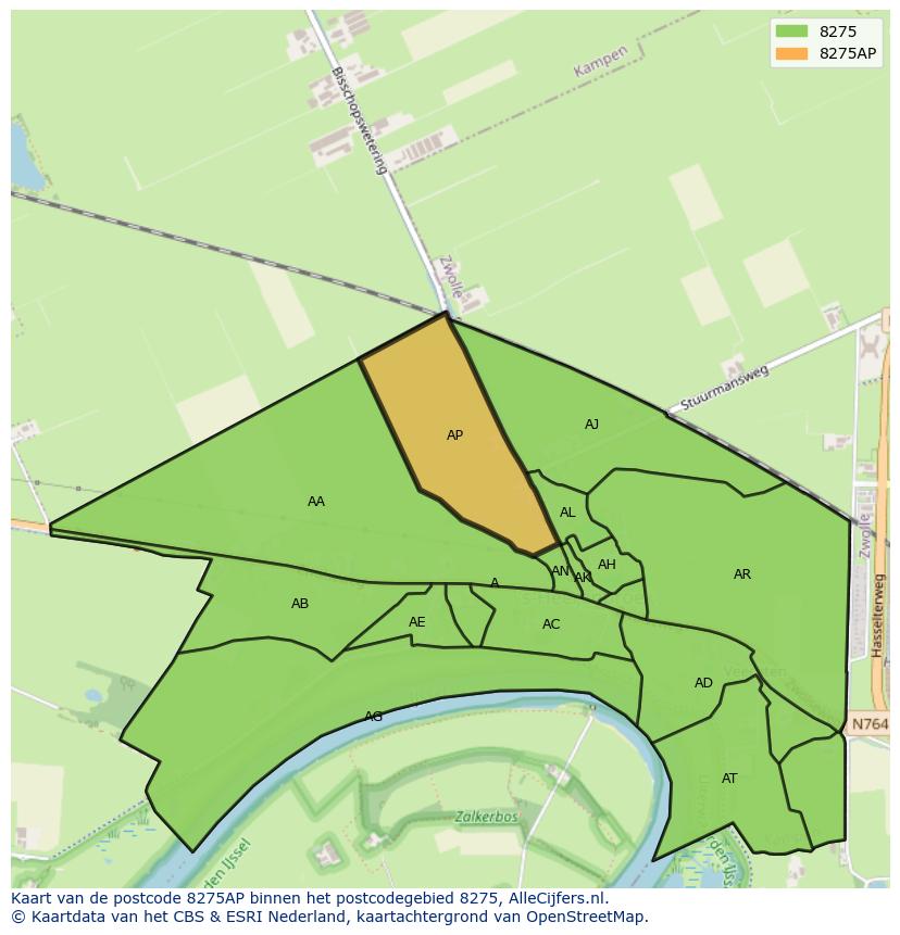 Afbeelding van het postcodegebied 8275 AP op de kaart.