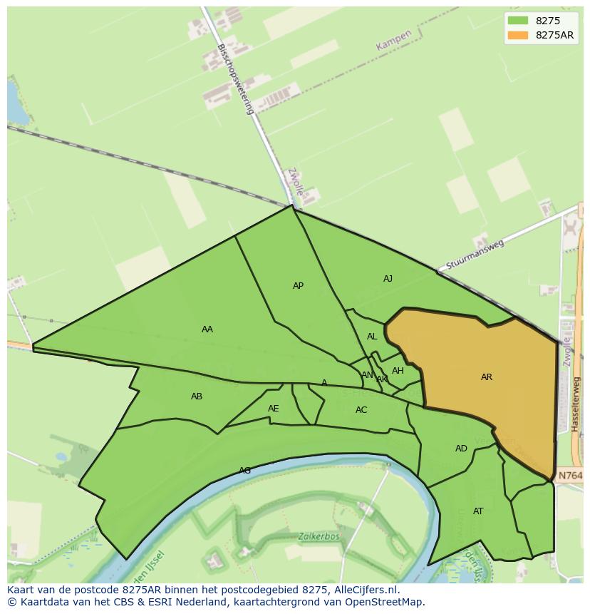 Afbeelding van het postcodegebied 8275 AR op de kaart.