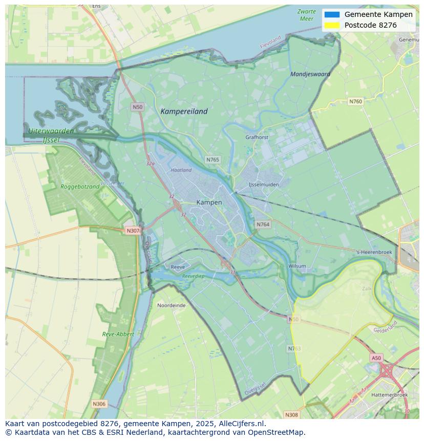 Afbeelding van het postcodegebied 8276 op de kaart.