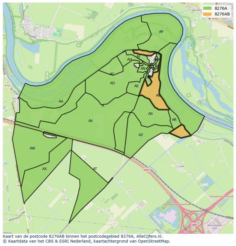 Afbeelding van het postcodegebied 8276 AB op de kaart.