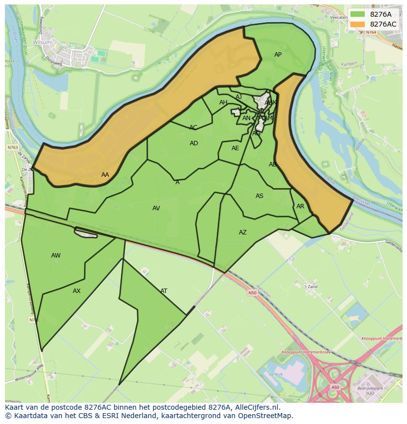 Afbeelding van het postcodegebied 8276 AC op de kaart.