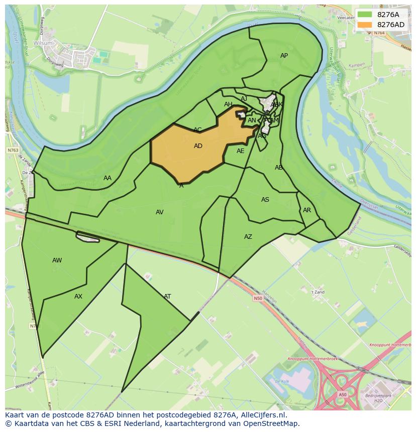 Afbeelding van het postcodegebied 8276 AD op de kaart.