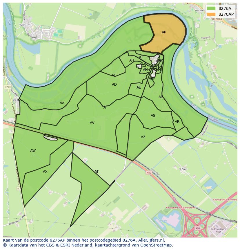 Afbeelding van het postcodegebied 8276 AP op de kaart.