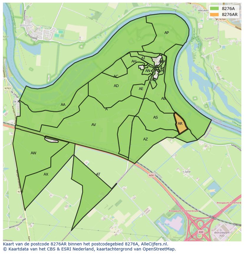 Afbeelding van het postcodegebied 8276 AR op de kaart.