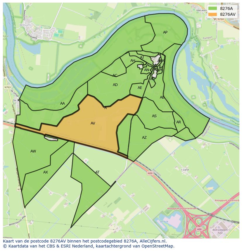 Afbeelding van het postcodegebied 8276 AV op de kaart.