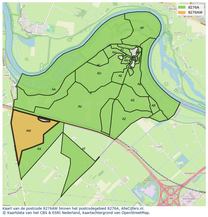 Afbeelding van het postcodegebied 8276 AW op de kaart.