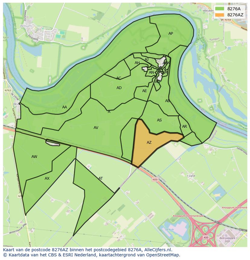Afbeelding van het postcodegebied 8276 AZ op de kaart.