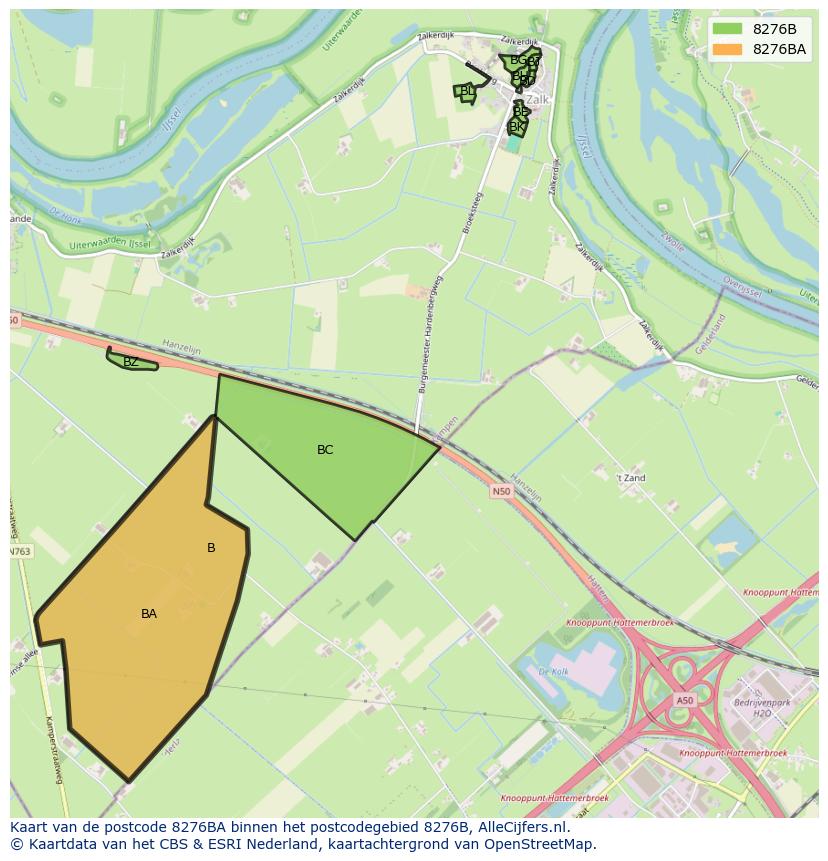 Afbeelding van het postcodegebied 8276 BA op de kaart.