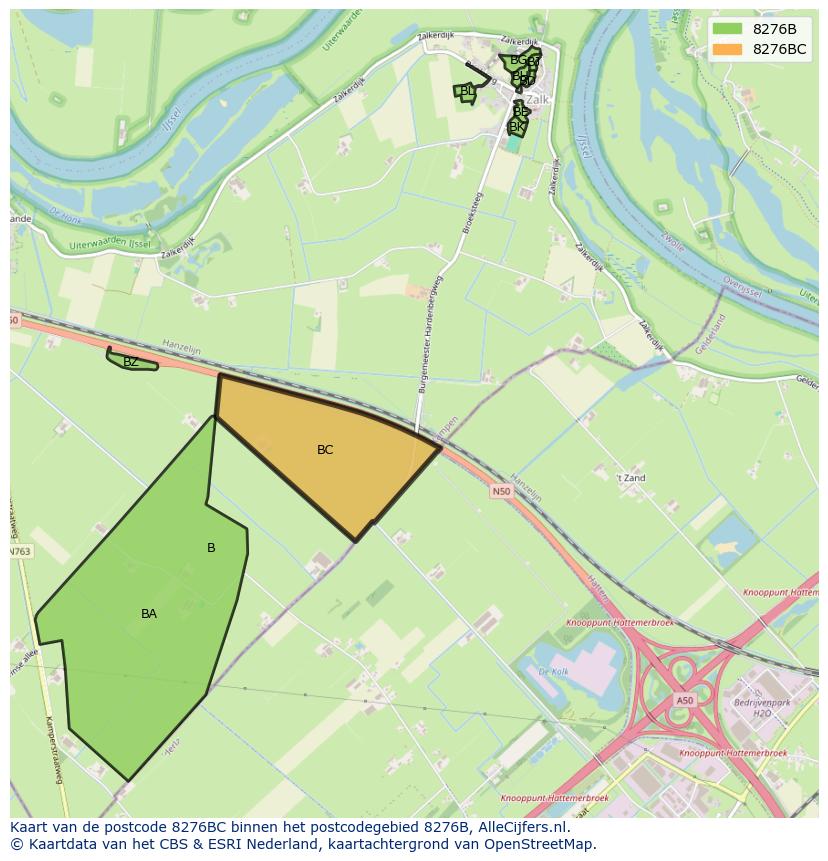 Afbeelding van het postcodegebied 8276 BC op de kaart.