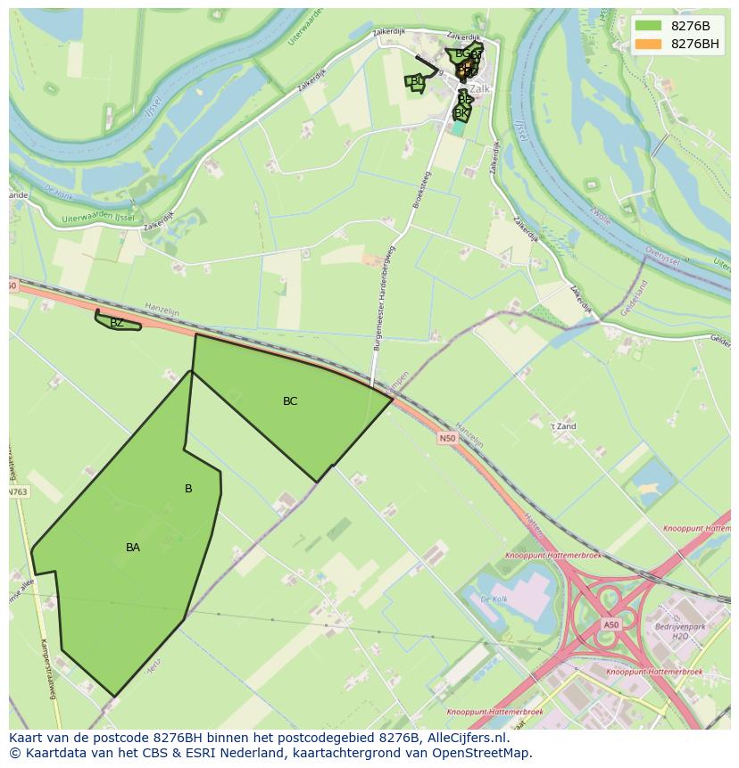 Afbeelding van het postcodegebied 8276 BH op de kaart.