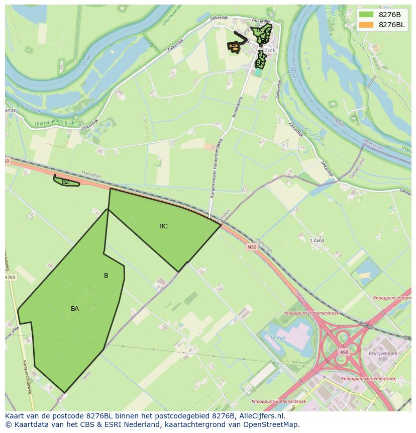 Afbeelding van het postcodegebied 8276 BL op de kaart.