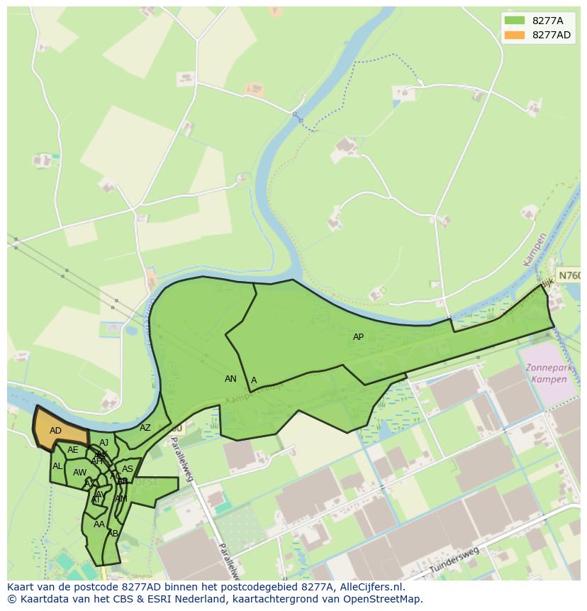 Afbeelding van het postcodegebied 8277 AD op de kaart.