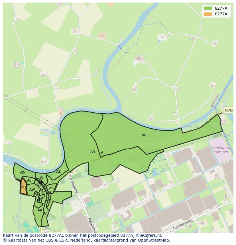 Afbeelding van het postcodegebied 8277 AL op de kaart.