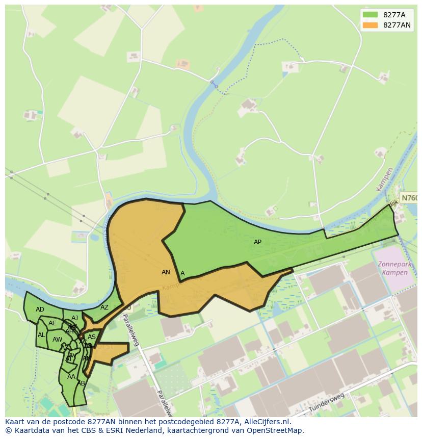 Afbeelding van het postcodegebied 8277 AN op de kaart.