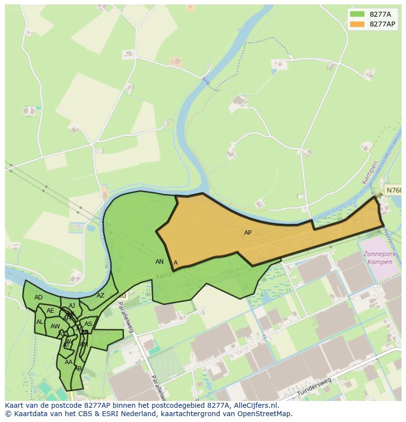 Afbeelding van het postcodegebied 8277 AP op de kaart.