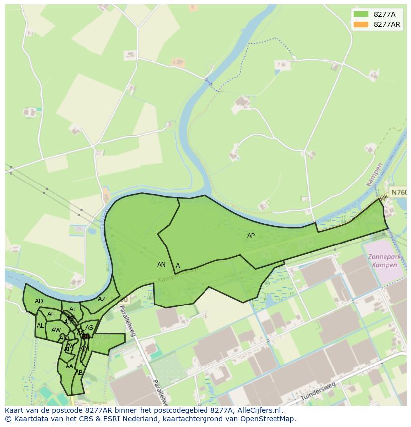 Afbeelding van het postcodegebied 8277 AR op de kaart.