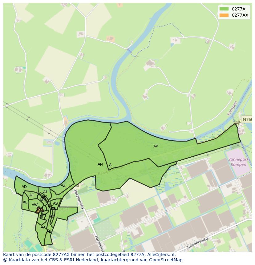 Afbeelding van het postcodegebied 8277 AX op de kaart.