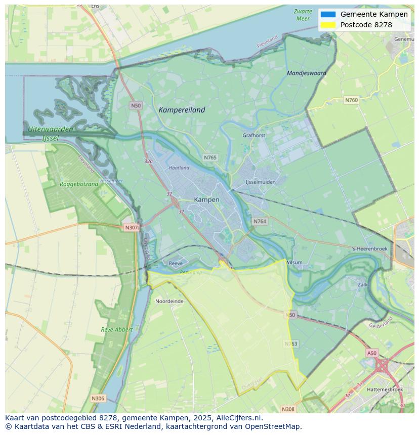 Afbeelding van het postcodegebied 8278 op de kaart.