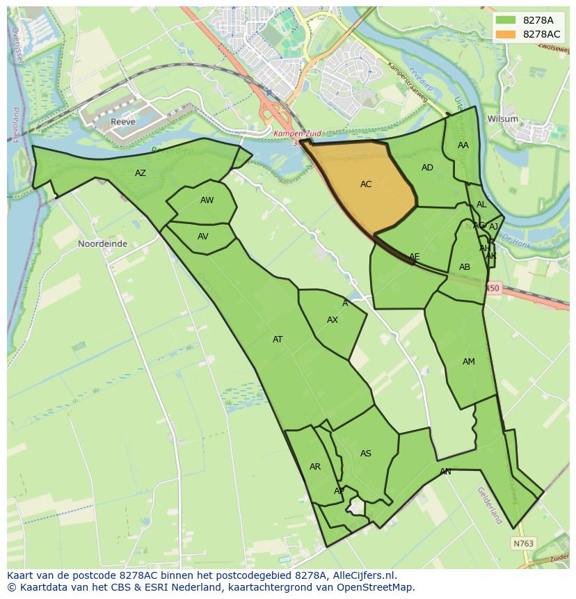 Afbeelding van het postcodegebied 8278 AC op de kaart.